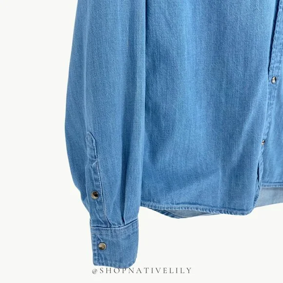 Sézane Women's Servanne Button Down Long Sleeve Shirt | 36 (4) | Chambray Denim - Picture 7 of 16